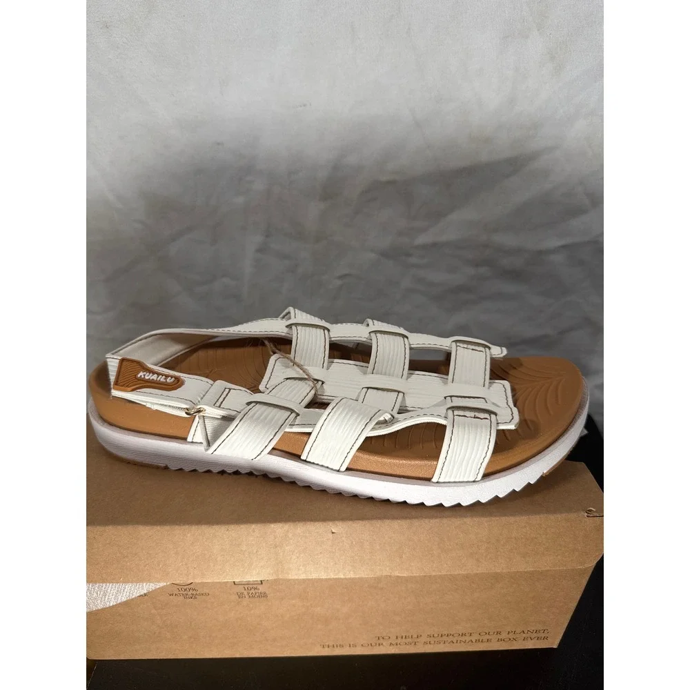 KUAILU Womens White Multi Strap Athletic Slingback Sandals Size 8.5 NEW